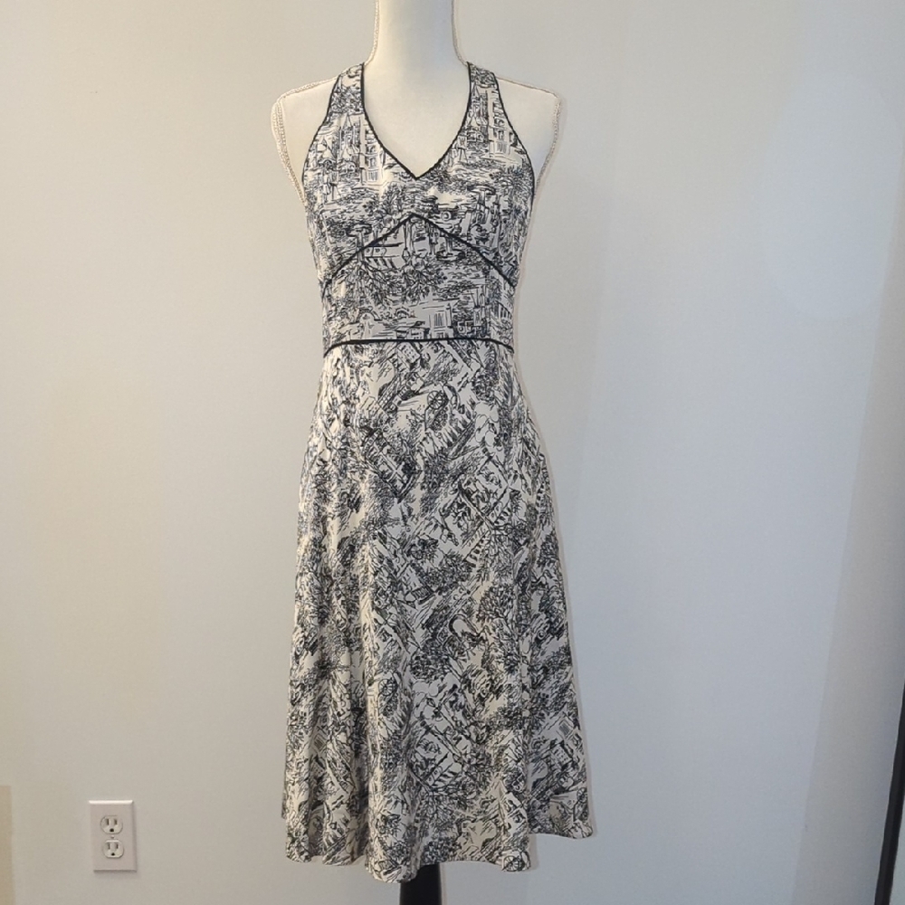 LOFT Black and White Halter Sundress Midi